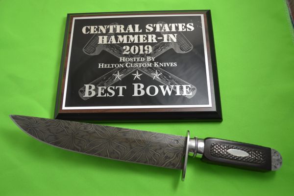 Gary Mulkey Damascus Searles Bowie Knife Reproduction, Best Bowie 2019 Central States Hammer-In (SOLD)