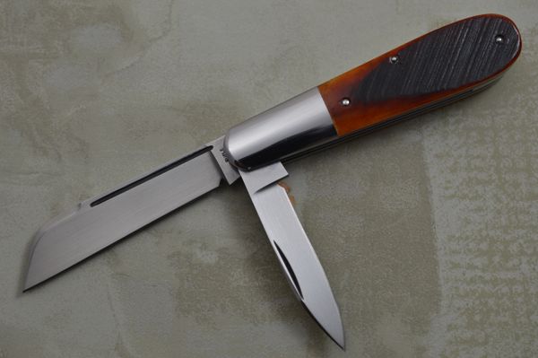 Bill Ruple 2-Blade BARLOW, Crosscut Amber Burnt Bone Scales (SOLD)