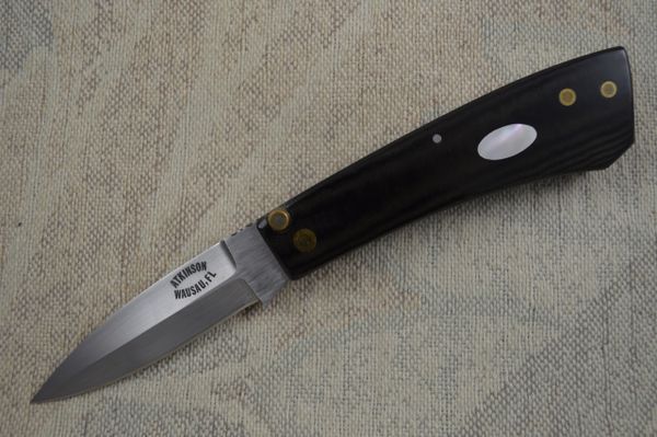 Dick Atkinson Custom Handmade Mother Of Pearl Inlay Lever Lock Back Folder (SOLD)