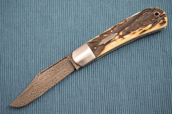 Luke Swenson Damascus Lock-Back Folding Knife, Premium Stag Scales (SOLD)