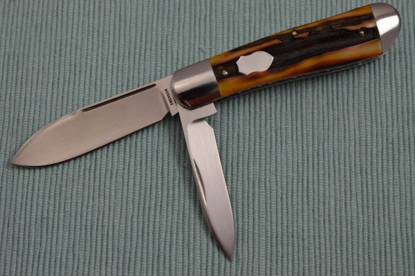 Luke Swenson 2-Blade Stag Jack Knife, File-Worked Liners (SOLD)