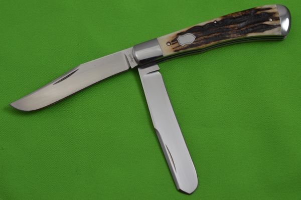 Bill Ruple Large 2-Blade Natural Stag Trapper, File-Worked Liners (SOLD)