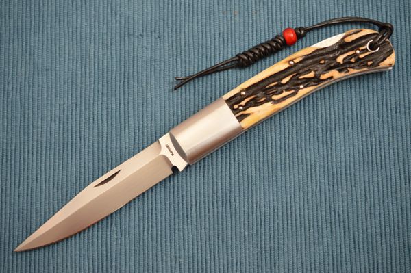 Tom Ploppert "Jess Horn Fighter" Stag Lock-Back Prototype Folding Knife (SOLD)