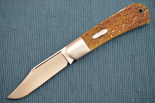 Luke Swenson Long Pull Lock-Back Folding Knife, Bourbon Dyed Jigged Bone Scales (SOLD)