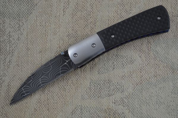 Mike Dilluvio Carbon Fiber Damascus Folder (SOLD)