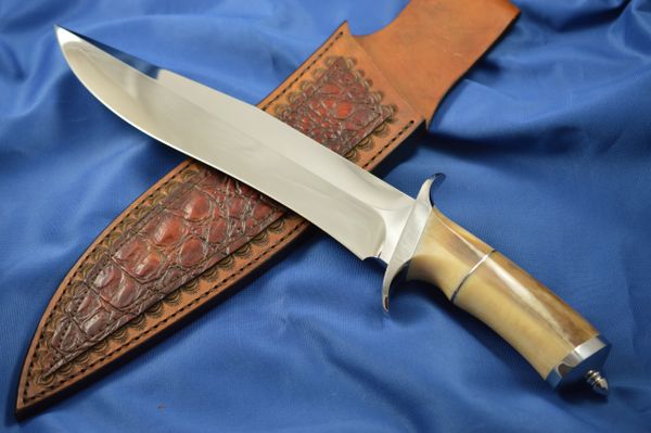 Kent Draper Large Fighting Knife, Fossil Handle, Schrap Leather Sheath