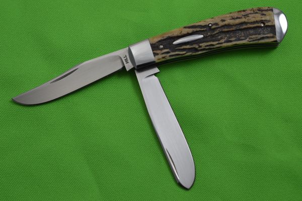Toby Hill Two-Blade Stag Trapper Slip-Joint Folding Knife, File-Worked Liners / Backspring (SOLD)