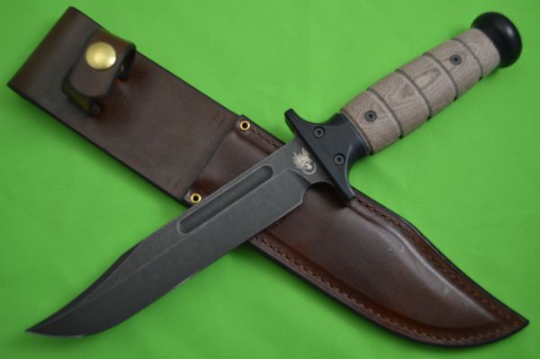 Rick Hinderer Knives “KaBar" Fighting Knife, O1 Tool Steel Parkerized, Brown Micarta (SOLD)