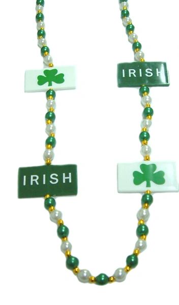 42" - Irish Clover Flag Beads Green and White