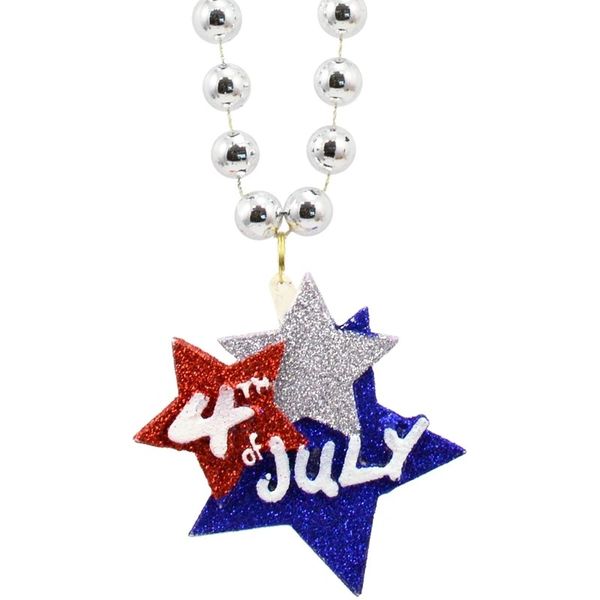 33" - 4th of July Glittered Star Bead Necklace