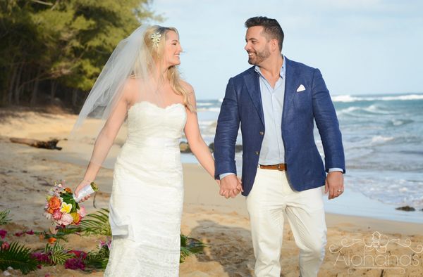 Kauai beach wedding photography bride and groom 