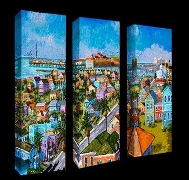 Galveston Texas Art,the city, pleasure pier, homes,beach,church,bishop palace,Hotel Galvez /spa