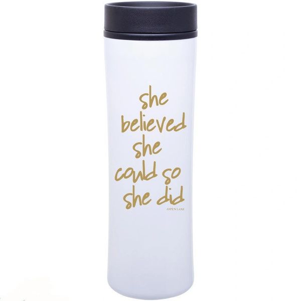 tall tumbler by aspen lane - "she believed she could so she did" gold