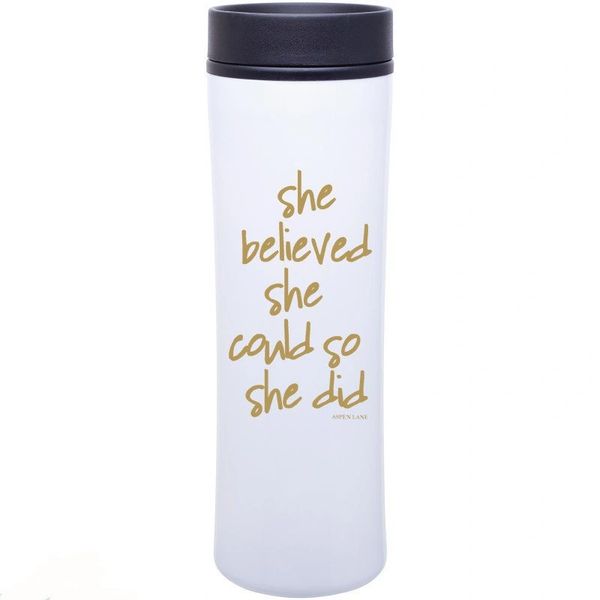 tall tumbler by aspen lane - "she believed she could so she did" gold