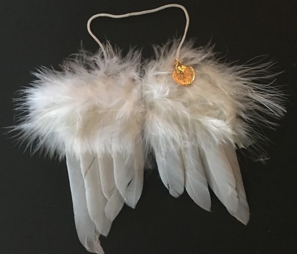 angel wing ornament with aspen leaf charm