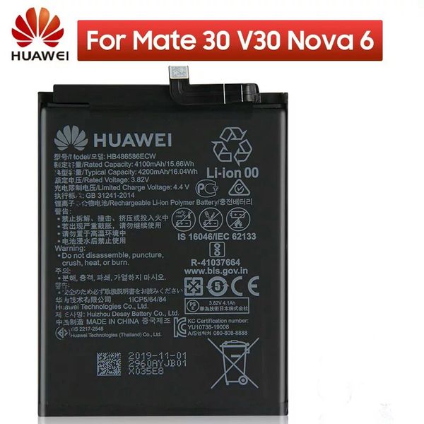Battery Replacement for Huawei Mate 30 Nova 6 Nova 6 SE Honor View 30 V30 HB436586ECW 4200mAh