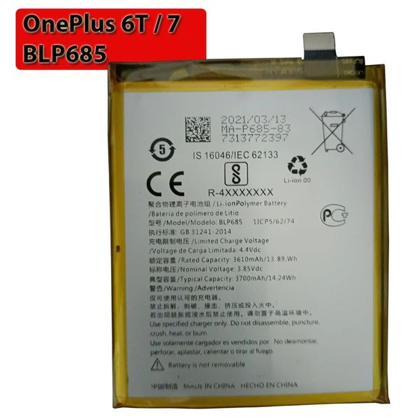 Battery Replacement for OnePlus 6T 7 BLP685 3700mAh