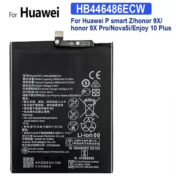 Battery Replacement for Huawei Nova 5i P20 Lite (2019) P Smart Z Y9S HB446486ECW 4000mAh