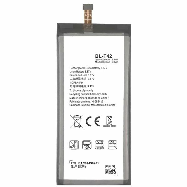 Battery replacement for LG V50 ThinQ 5G 4000mAh BL-T42 LM-500N LM-500EM LM-V500XM