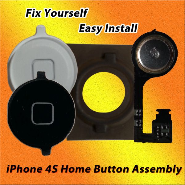 Apple iPhone 4S Home Button Assembly with Flex cable & Rubber Sticker