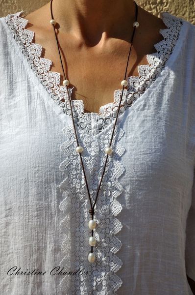 pearl and leather lariat necklace