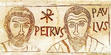 100-300- Saints Peter and Paul from a Catacomb etching, anonymous, Public Domain