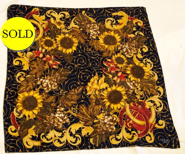 CHANEL SUNFLOWER SILK SCARF | KMK LUXURY CONSIGNMENT