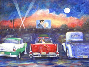 Drive in Movie Theater original painting and fine art prints for sale