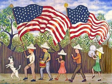 patriotic, children, American flags, 