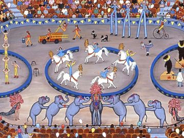 circus, big top, acrobats, elephants, whimsical, paintings, prints, home decor, wall art, wall decor