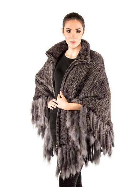 Knitted mink with zipper & fringes