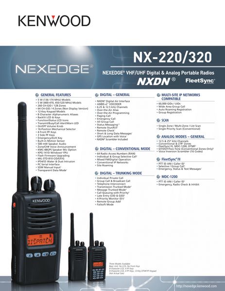 NX-220/320 NEXEDGE® VHF/UHF Digital & Analog Portable Radios