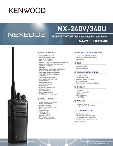 NX-240V/340U NEXEDGE® VHF/UHF Digital & Analog Portable Radio