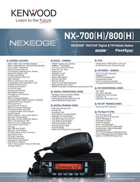 NX-700(H)/800(H) NEXEDGE™ VHF/UHF Digital & FM Mobile Radios