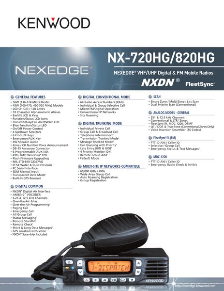 NX-720HG/820HG NEXEDGE® VHF/UHF Digital & FM Mobile Radios