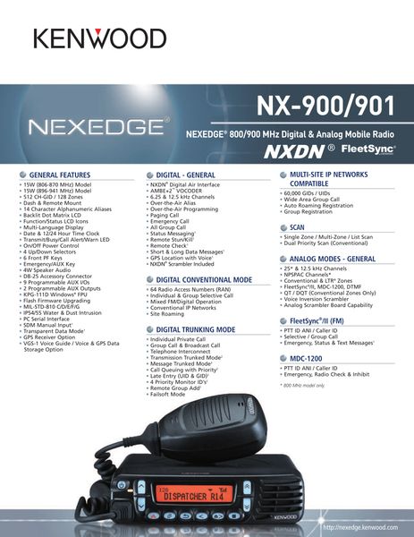 NX-900/901 NEXEDGE® 800/900 MHz Digital & Analog Mobile Radio