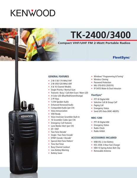 TK-2400/3400 Compact VHF/UHF FM 2-Watt Portable Radios