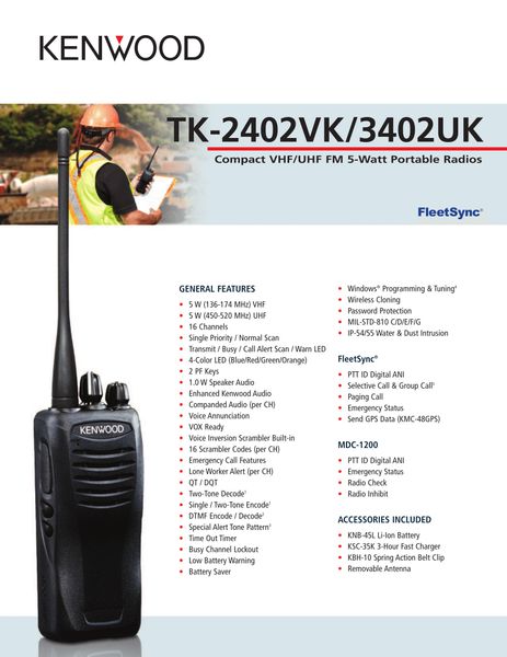 TK-2402VK/3402UK Compact VHF/UHF FM 5-Watt Portable Radios