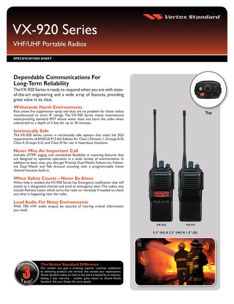 VX-920 Series VHF/UHF Portable Radios