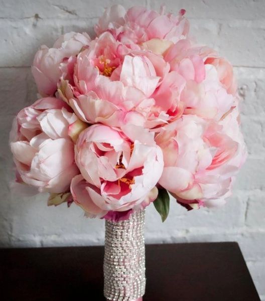 Pale Pink Peony with Bud Realistic Artificial Luxury Faux Silk Peonies  Flowers