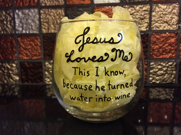 Jesus Loves Me Wine Glass