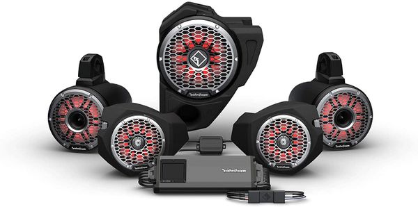 2014 - 2023 Polaris RZR Ride Command Rockford Fosgate RZR14RC-STG6 3-Way Interface, 1500-Watt Amp, Color Optix Multicolor LED Lighted Front Speaker, Subwoofer & Rear Horn Speaker Kit