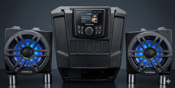 2013-2019 Polaris Ranger Full Size XP 570/900/1000 Dash Mounted Audio Kit - Rockford Fosgate PMX-1 Media Receiver - 6" Rockford Fosgate LED Equipped Speakers - FM/AM - Bluetooth - Plug and Play - 100% Weather Proof - Additional Options Available