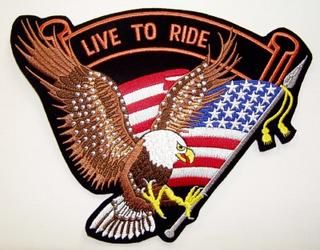 LIVE TO RIDE WITH STUDDED EAGLE AND FLAG LARGE