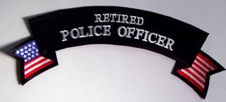 RETIRED POLICE OFFICER ROCKER WITH AMERICAN FLAG ACCENT SMALL