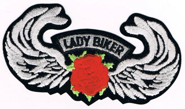 LADY BIKER WITH RED ROSE/WINGS
