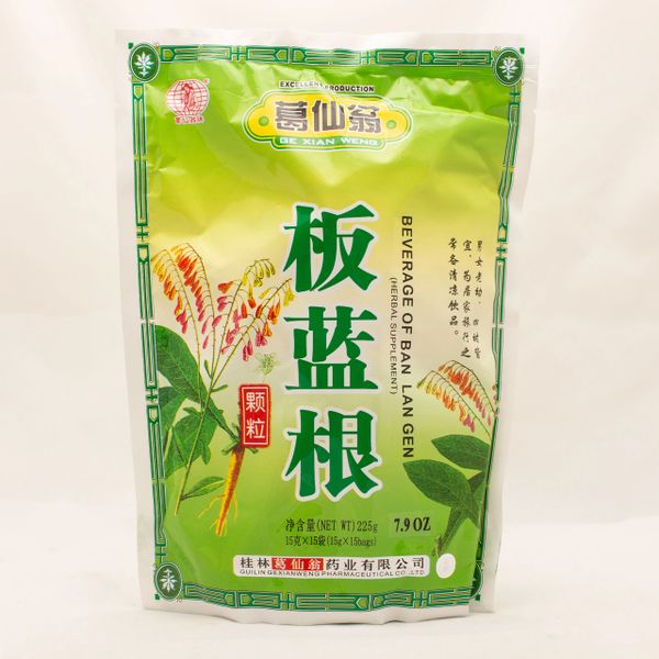 Banlangen or Isatis instant herbal tea with sugar in sachets