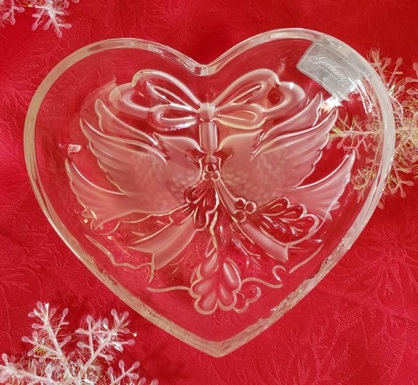 Gorham Crystal Cardinal Heart Dish, Heavy Crystal