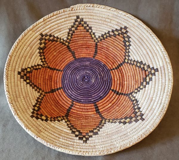 Navajo Inspired Traditional Coil Basket Hand Woven Sunflower Design 15.5" Large