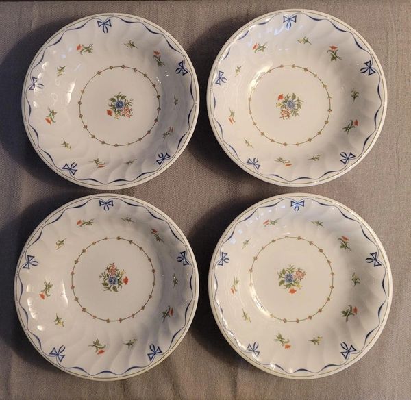 SOLD~Ribbons & Bows by ROYAL WORCESTER FINE PORCELAIN CHINA, Made in England FOUR COUPE CEREAL BOWLS